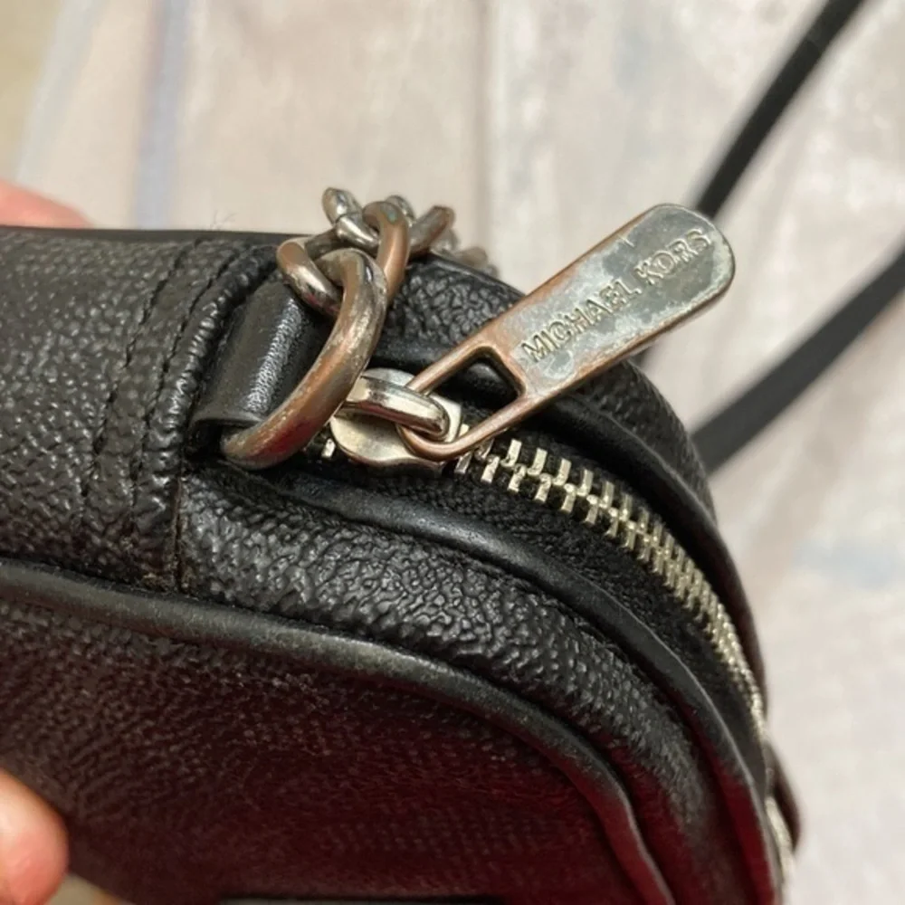 Michael kors gray black signature MK mini crossbody bag